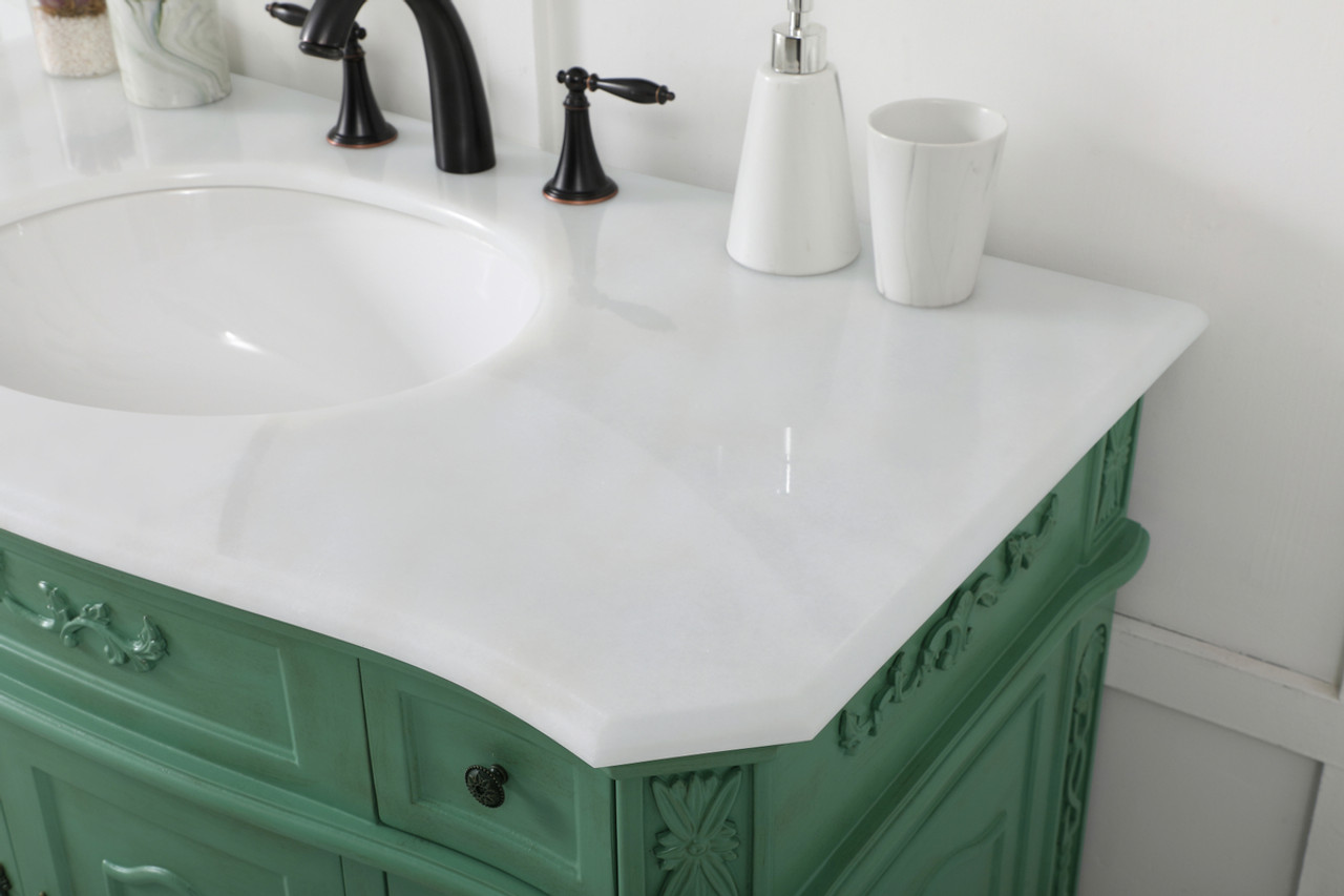 Elegant Kitchen and Bath VF10142VM-VW 42 inch Single Bathroom vanity in vintage mint with ivory white engineered marble