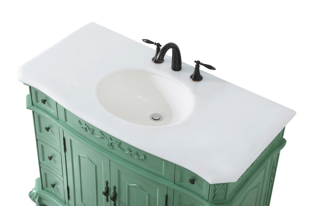 Elegant Kitchen and Bath VF10142VM-VW 42 inch Single Bathroom vanity in vintage mint with ivory white engineered marble