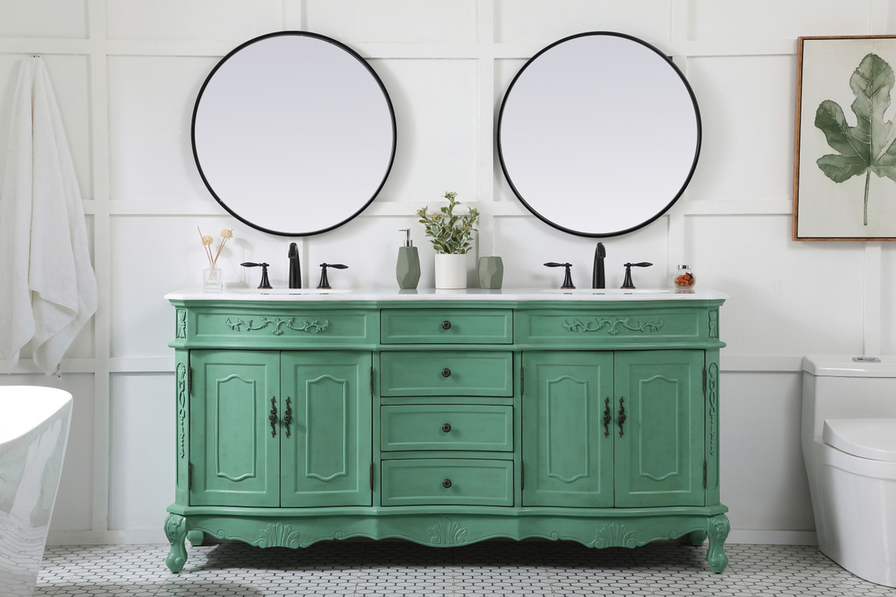 Elegant Kitchen and Bath VF10172DVM-VW 72 inch double Bathroom vanity in vintage mint with ivory white engineered marble