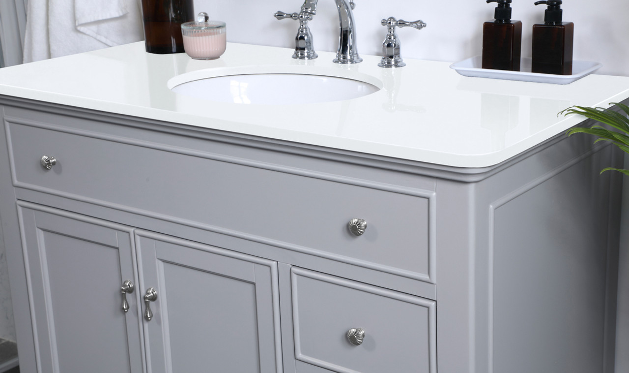 Elegant Kitchen and Bath VF12342GR-VW 42 inch Single Bathroom vanity in light grey with ivory white engineered marble