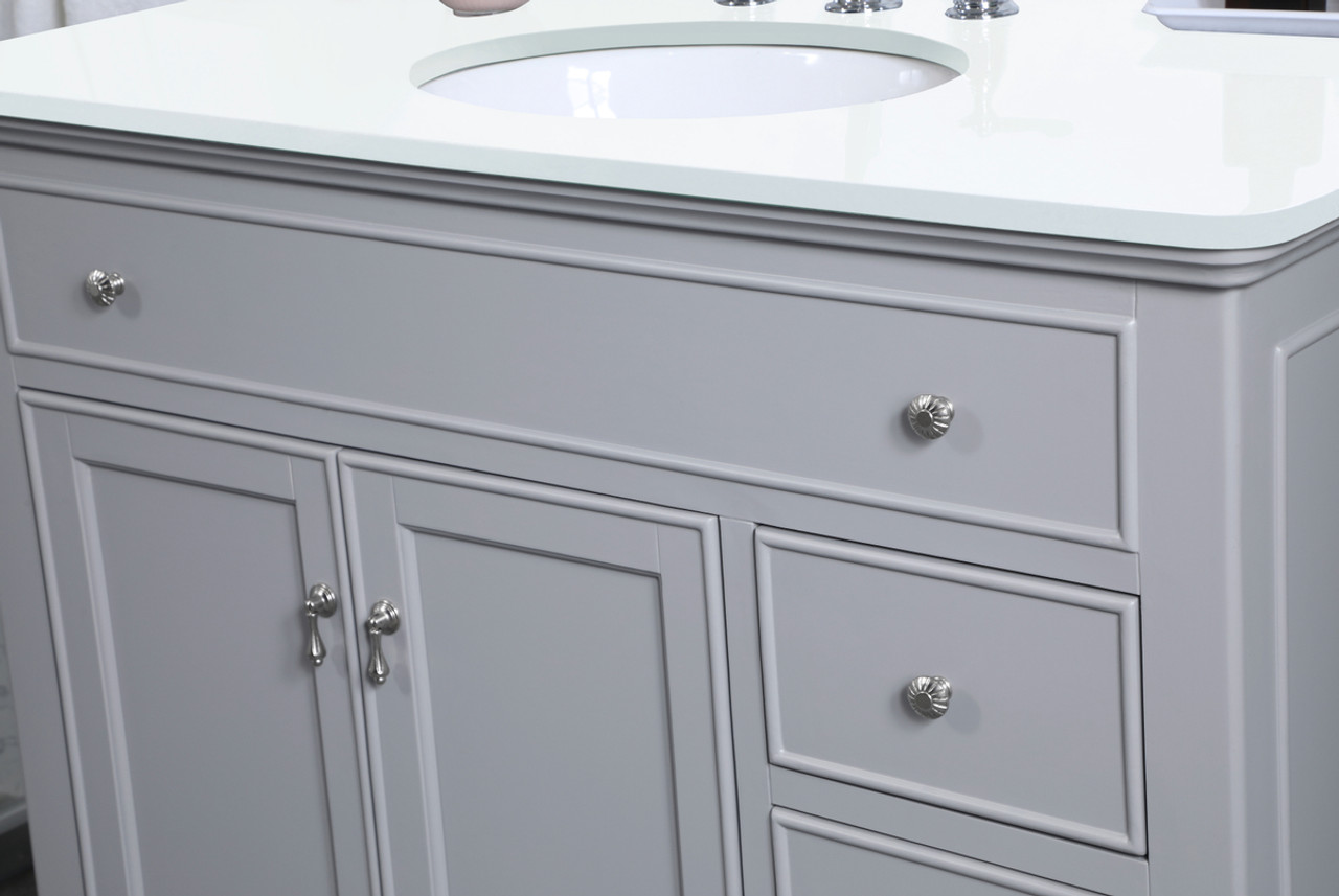 Elegant Kitchen and Bath VF12342GR-VW 42 inch Single Bathroom vanity in light grey with ivory white engineered marble