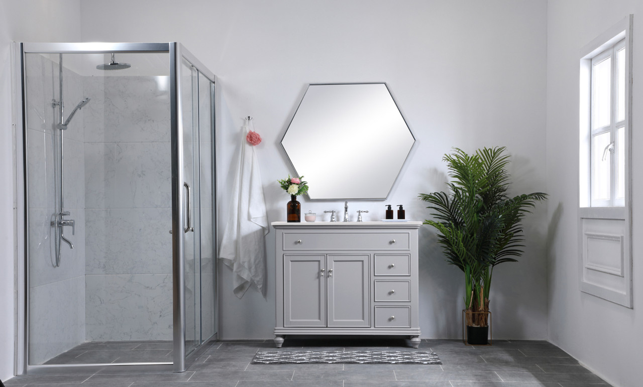 Elegant Kitchen and Bath VF12342GR-VW 42 inch Single Bathroom vanity in light grey with ivory white engineered marble