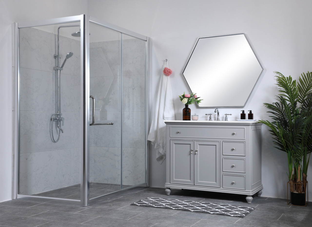 Elegant Kitchen and Bath VF12342GR-VW 42 inch Single Bathroom vanity in light grey with ivory white engineered marble