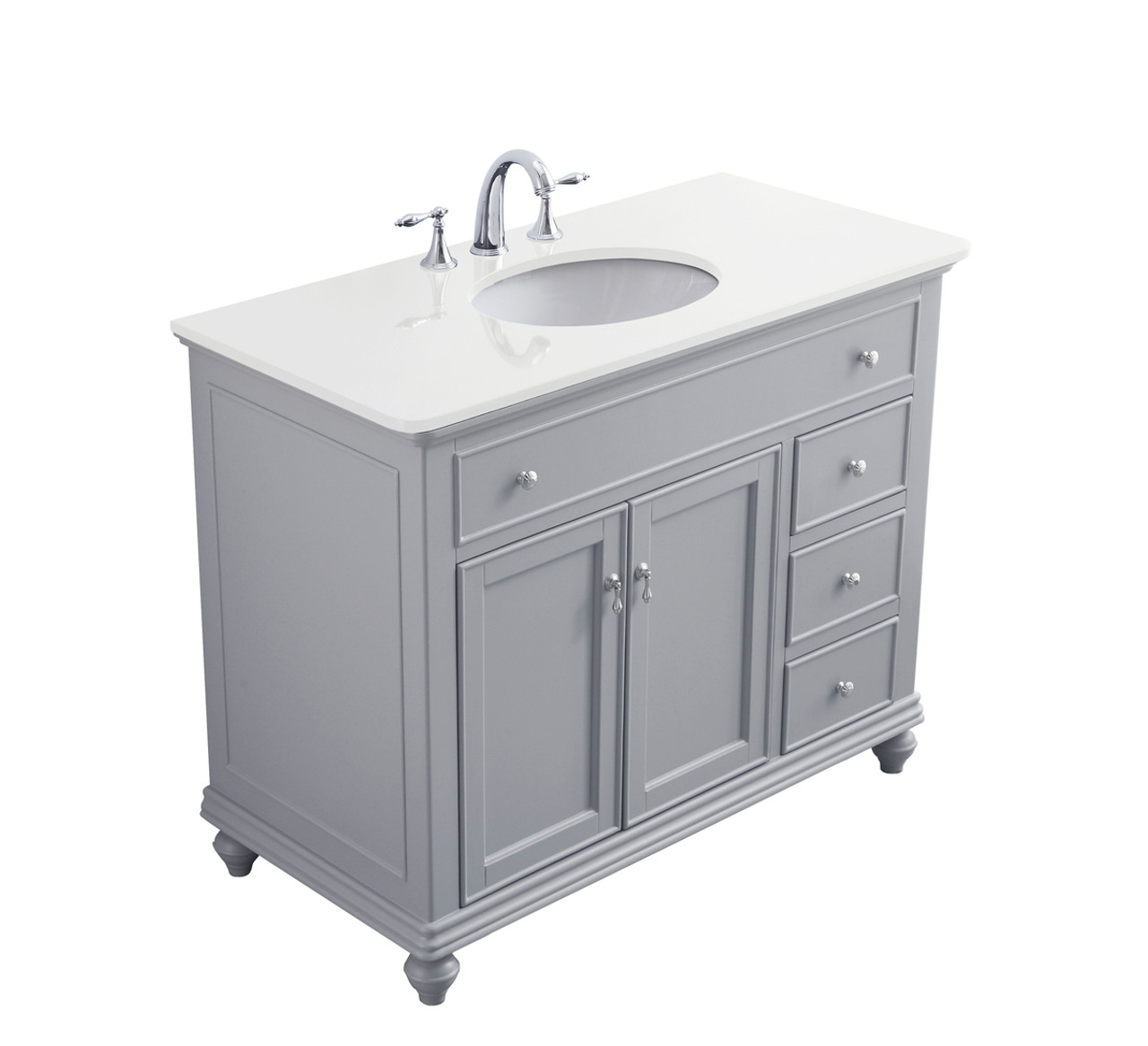 Elegant Kitchen and Bath VF12342GR-VW 42 inch Single Bathroom vanity in light grey with ivory white engineered marble