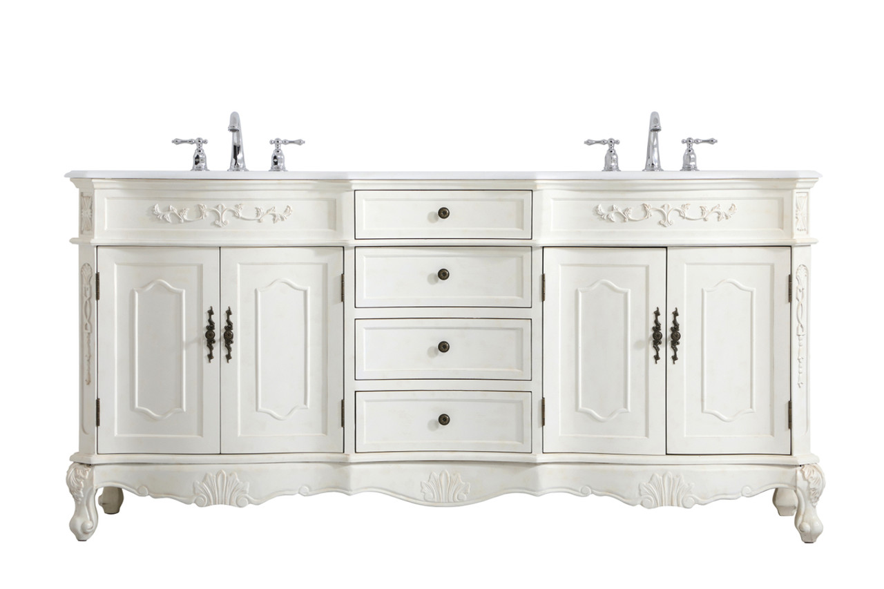Elegant Kitchen and Bath VF10172DAW-VW 72 inch Double Bathroom vanity in Antique White with ivory white engineered marble