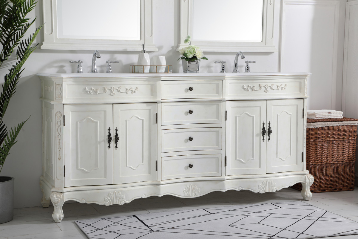 Elegant Kitchen and Bath VF10172DAW-VW 72 inch Double Bathroom vanity in Antique White with ivory white engineered marble