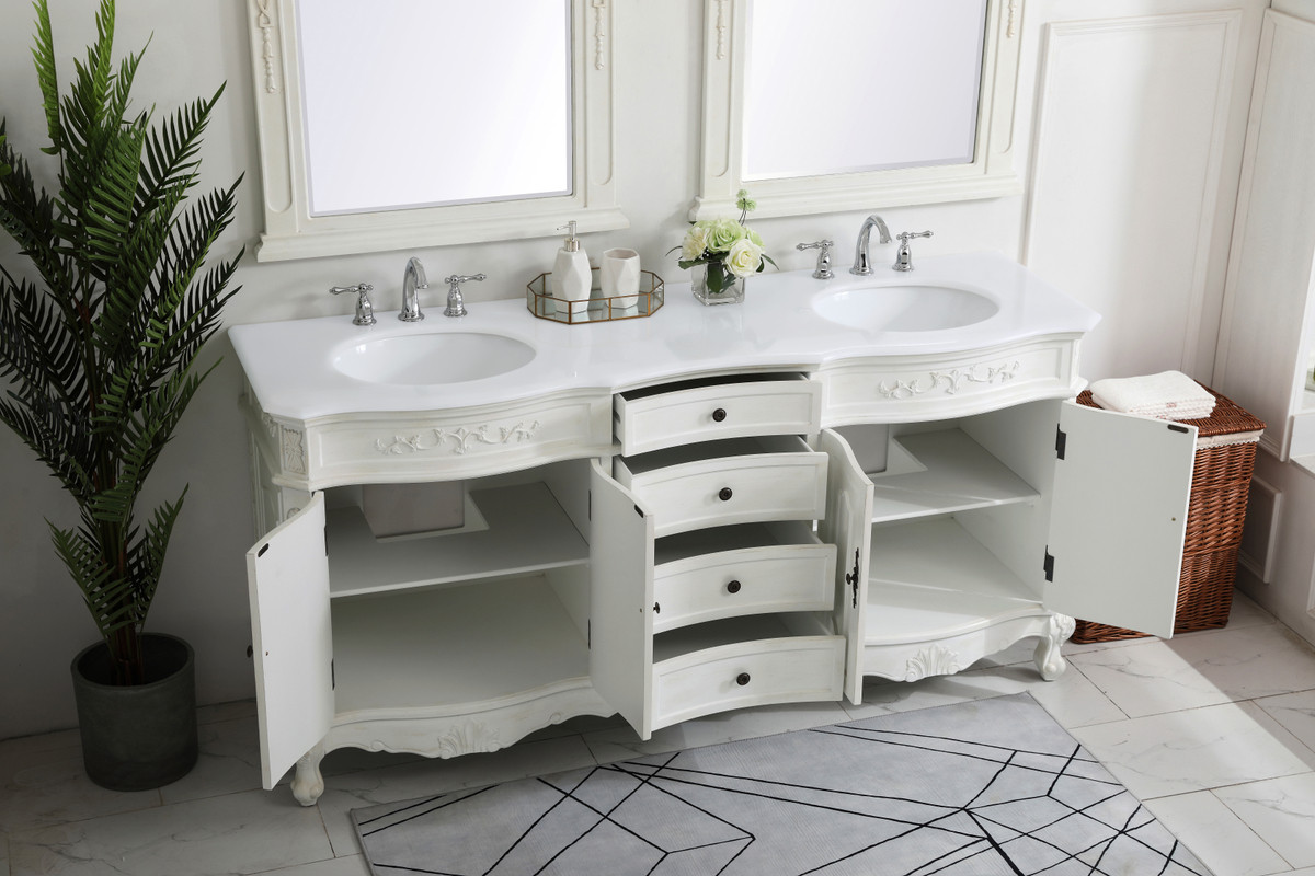 Elegant Kitchen and Bath VF10172DAW-VW 72 inch Double Bathroom vanity in Antique White with ivory white engineered marble