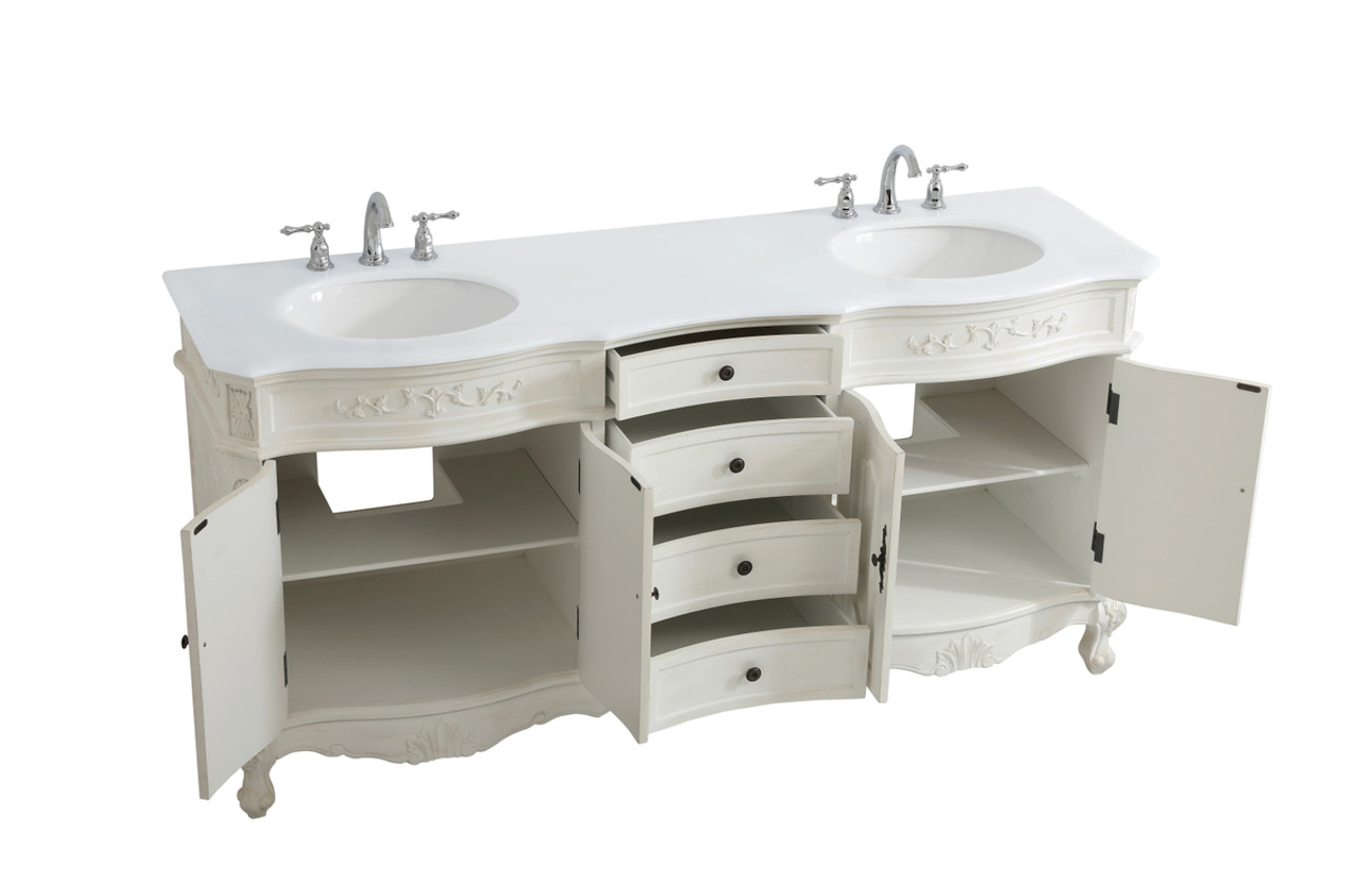 Elegant Kitchen and Bath VF10172DAW-VW 72 inch Double Bathroom vanity in Antique White with ivory white engineered marble