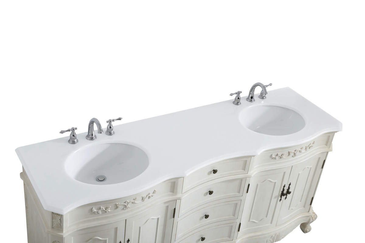 Elegant Kitchen and Bath VF10172DAW-VW 72 inch Double Bathroom vanity in Antique White with ivory white engineered marble