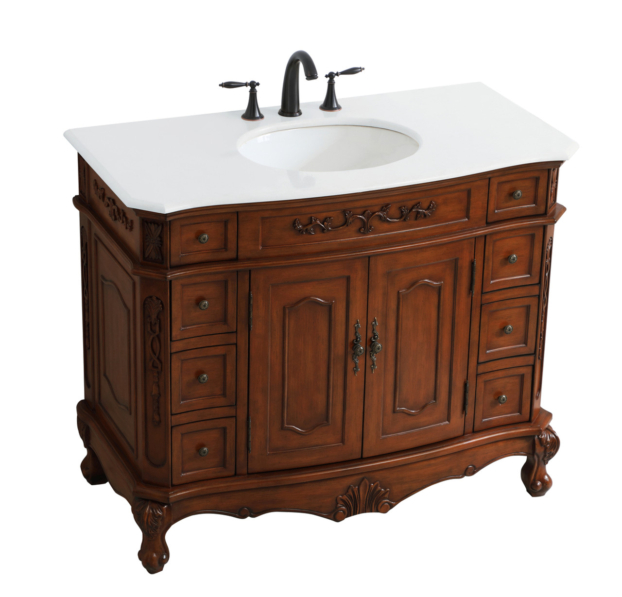 Elegant Kitchen and Bath VF10142TK-VW 42 inch Single Bathroom vanity in Teak with ivory white engineered marble