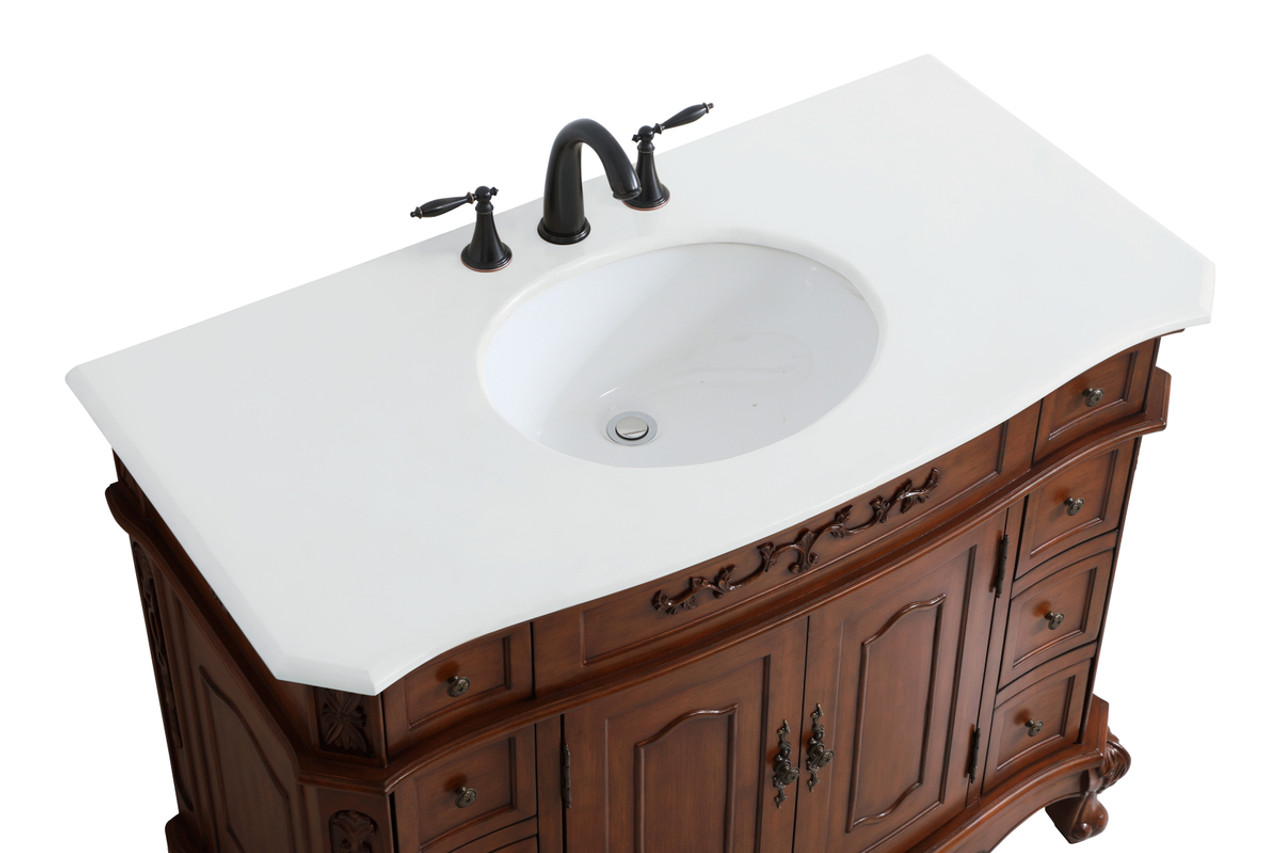 Elegant Kitchen and Bath VF10142TK-VW 42 inch Single Bathroom vanity in Teak with ivory white engineered marble