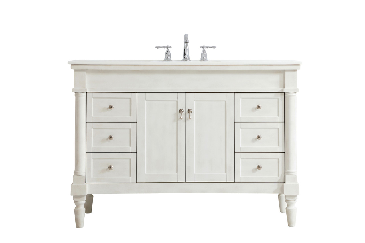 Elegant Kitchen and Bath VF13048AW-VW 48 inch Single Bathroom vanity in Antique White with ivory white engineered marble