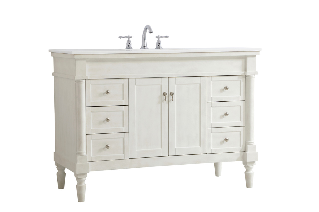 Elegant Kitchen and Bath VF13048AW-VW 48 inch Single Bathroom vanity in Antique White with ivory white engineered marble