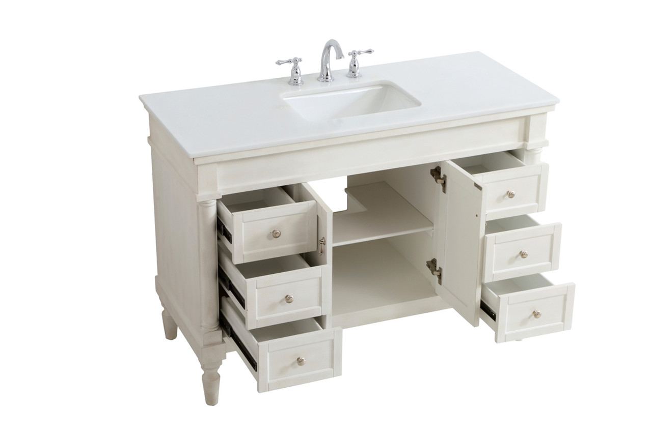 Elegant Kitchen and Bath VF13048AW-VW 48 inch Single Bathroom vanity in Antique White with ivory white engineered marble