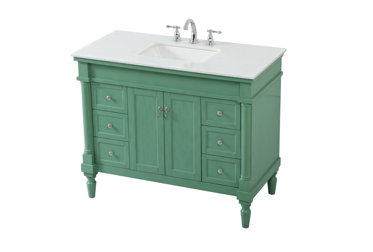 Elegant Kitchen and Bath VF13042VM-VW 42 inch Single Bathroom vanity in vintage mint with ivory white engineered marble