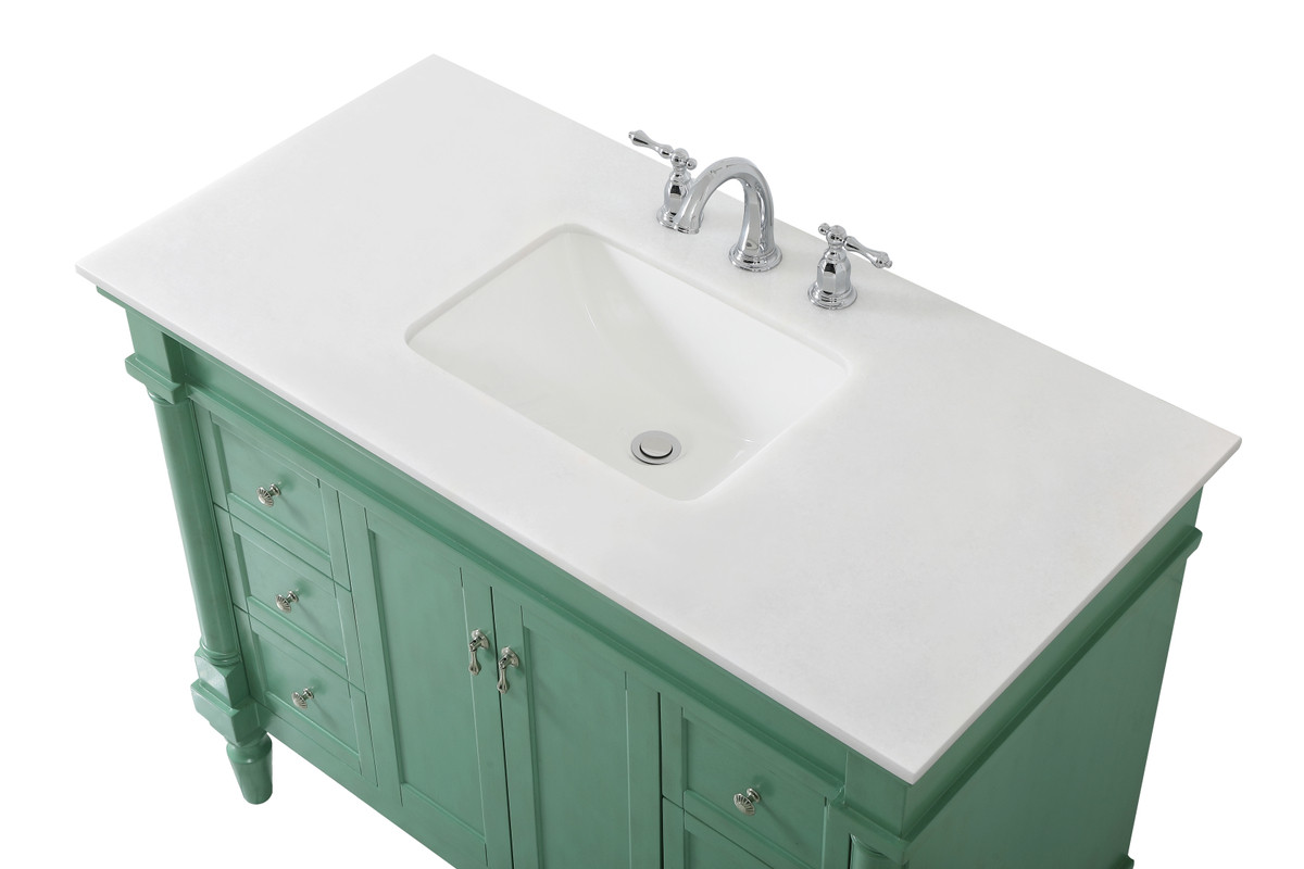 Elegant Kitchen and Bath VF13042VM-VW 42 inch Single Bathroom vanity in vintage mint with ivory white engineered marble