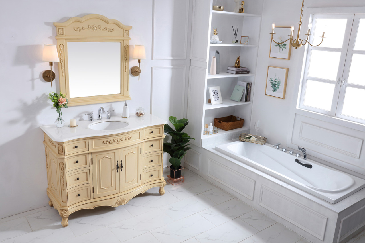 Elegant Kitchen and Bath VF10148LT-VW 48 inch Single Bathroom vanity in light antique beige with ivory white engineered marble