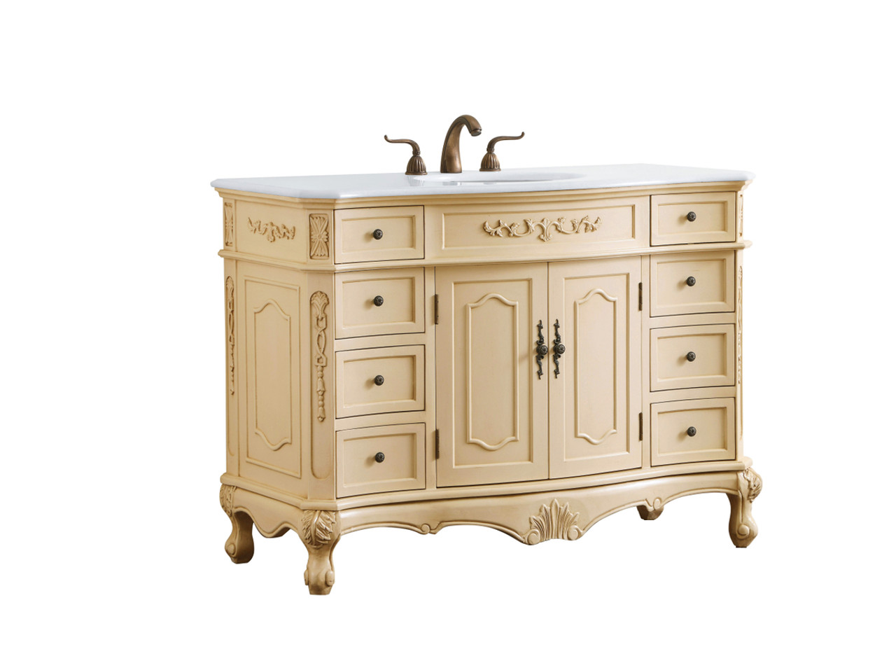 Elegant Kitchen and Bath VF10148LT-VW 48 inch Single Bathroom vanity in light antique beige with ivory white engineered marble