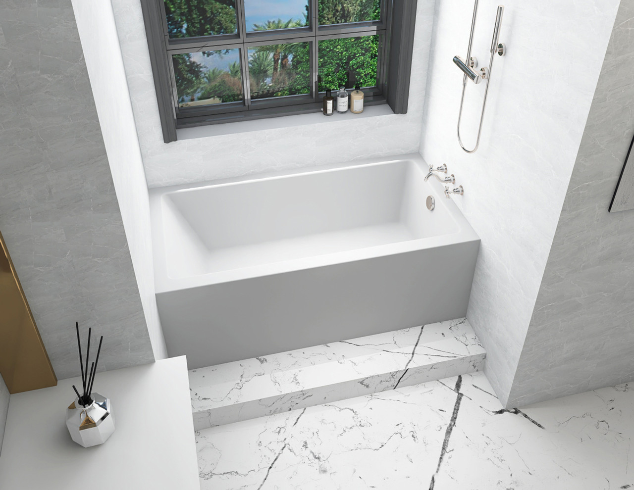 Elegant Kitchen and Bath BT202-R3260GW Alcove soaking bathtub 32x60 inch right drain in glossy white
