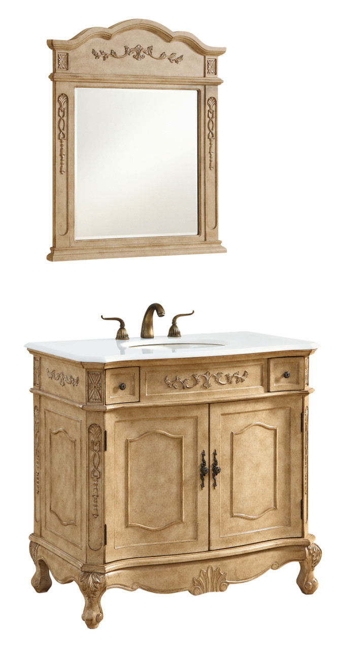 Elegant Kitchen and Bath VF10136AB-VW 36 inch Single Bathroom vanity in Antique Beige with ivory white engineered marble Elegant Kitchen and Bath VF10136AB-VW 36 inch Single Bathroom vanity in Antique Beige with ivory white engineered marble