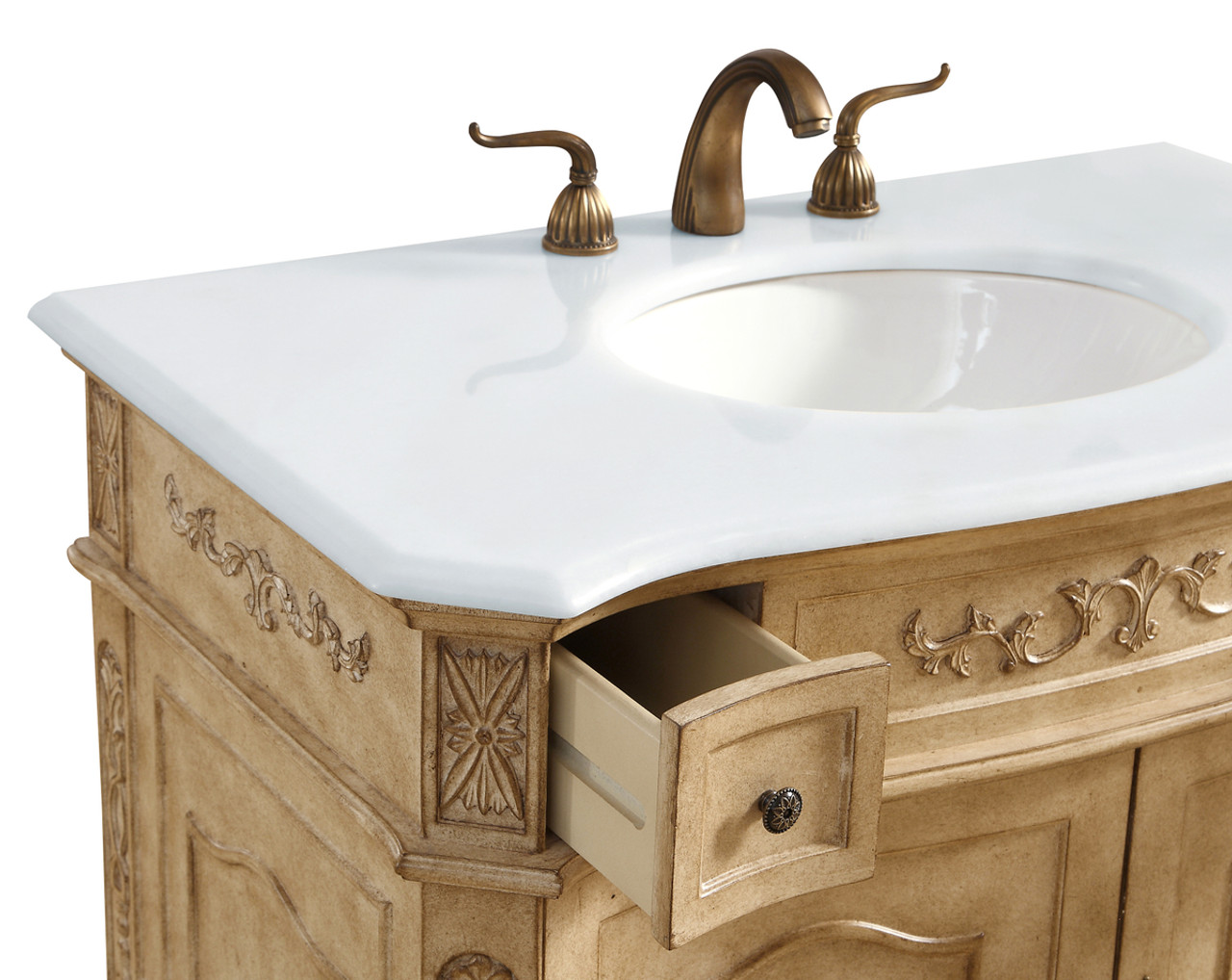 Elegant Kitchen and Bath VF10136AB-VW 36 inch Single Bathroom vanity in Antique Beige with ivory white engineered marble Elegant Kitchen and Bath VF10136AB-VW 36 inch Single Bathroom vanity in Antique Beige with ivory white engineered marble