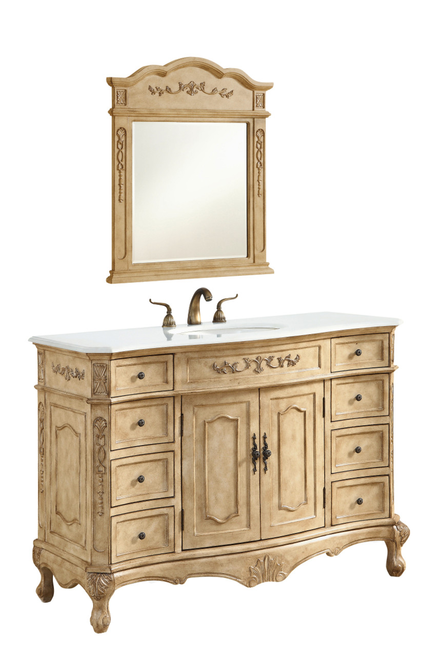 Elegant Kitchen and Bath VF10148AB-VW 48 inch Single Bathroom vanity in Antique Beige with ivory white engineered marble