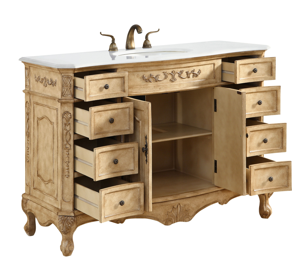 Elegant Kitchen and Bath VF10148AB-VW 48 inch Single Bathroom vanity in Antique Beige with ivory white engineered marble