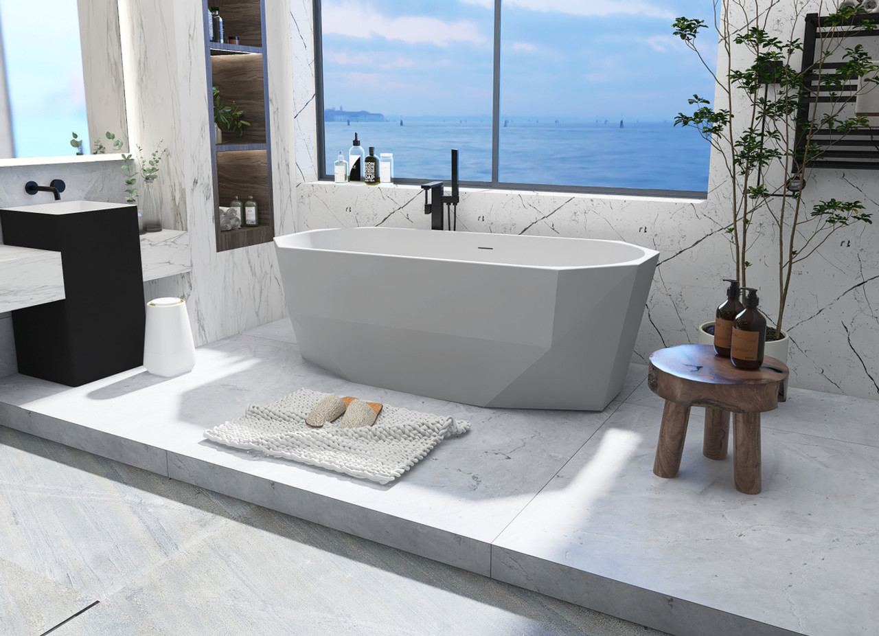 Elegant Kitchen and Bath BT21167GW 67 inch soaking diamond style bathtub in glossy white