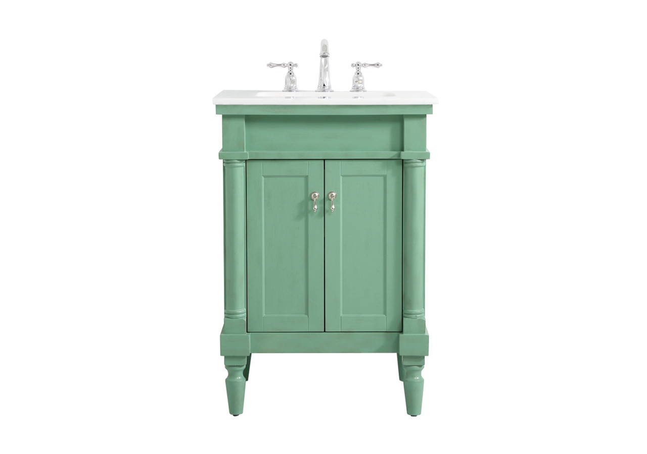 Elegant Kitchen and Bath VF13024VM-VW 24 inch Single Bathroom vanity in vintage mint with ivory white engineered marble