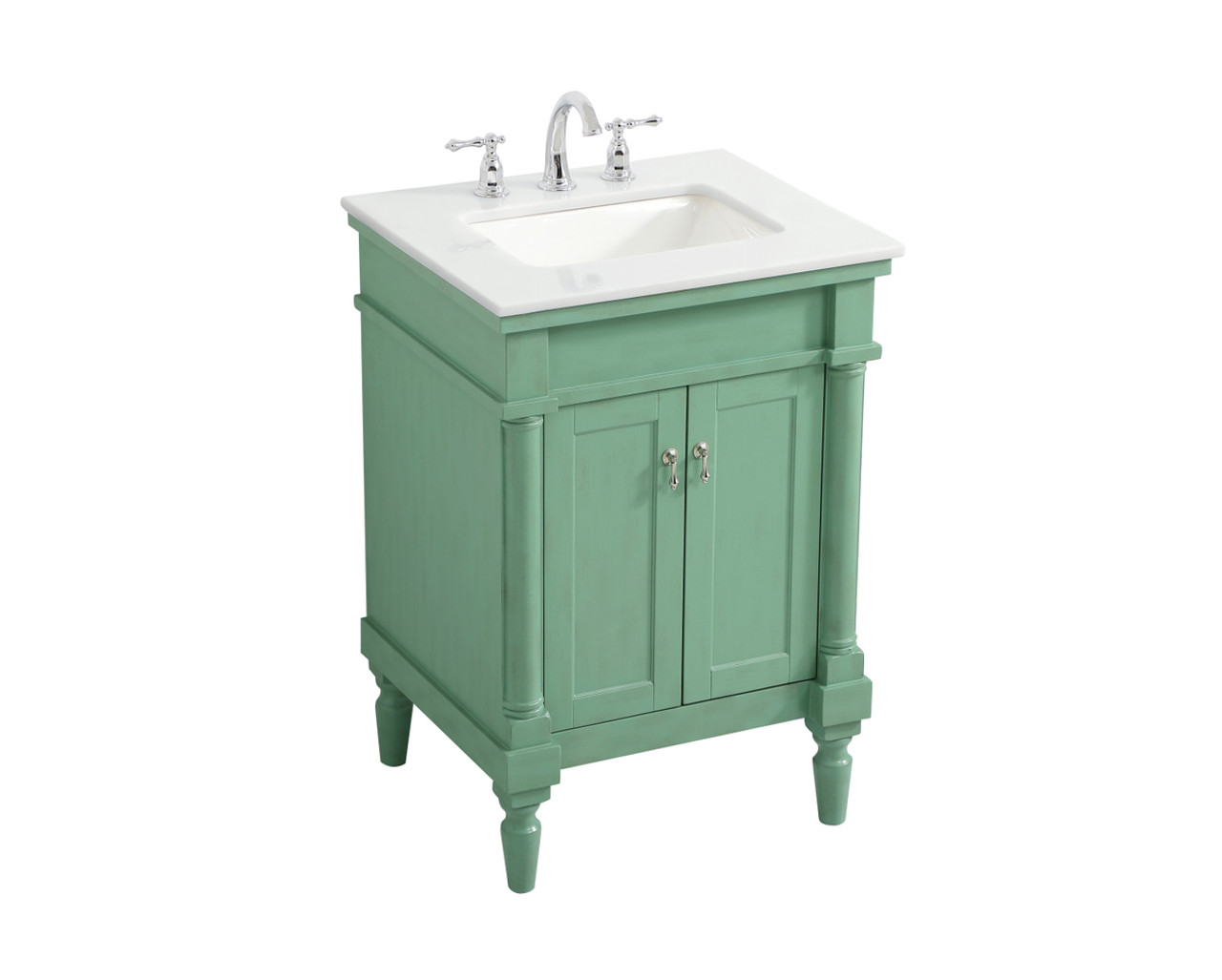 Elegant Kitchen and Bath VF13024VM-VW 24 inch Single Bathroom vanity in vintage mint with ivory white engineered marble