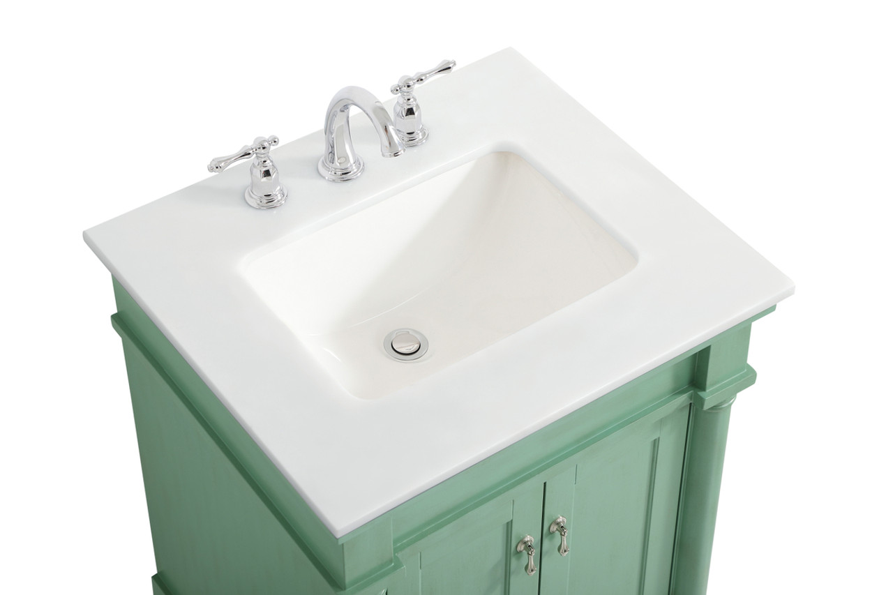 Elegant Kitchen and Bath VF13024VM-VW 24 inch Single Bathroom vanity in vintage mint with ivory white engineered marble