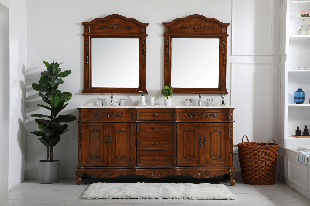 Elegant Kitchen and Bath VF10172DTK-VW 72 inch Double Bathroom vanity in Teak with ivory white engineered marble