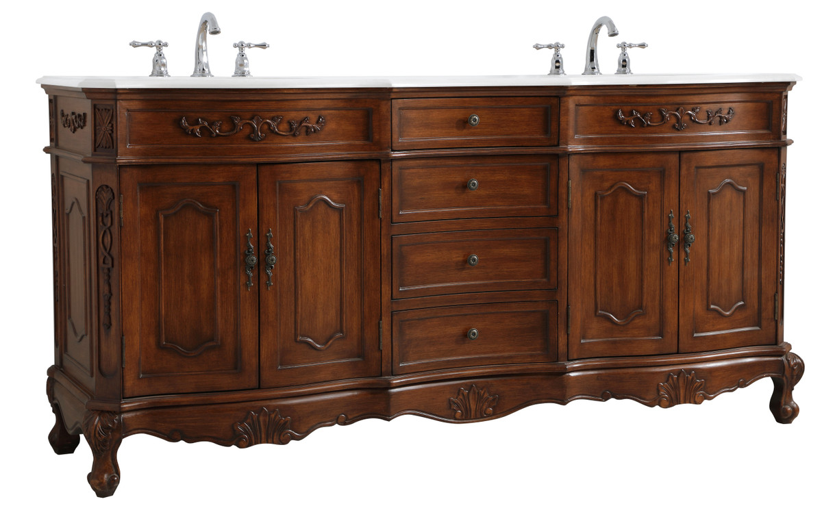 Elegant Kitchen and Bath VF10172DTK-VW 72 inch Double Bathroom vanity in Teak with ivory white engineered marble