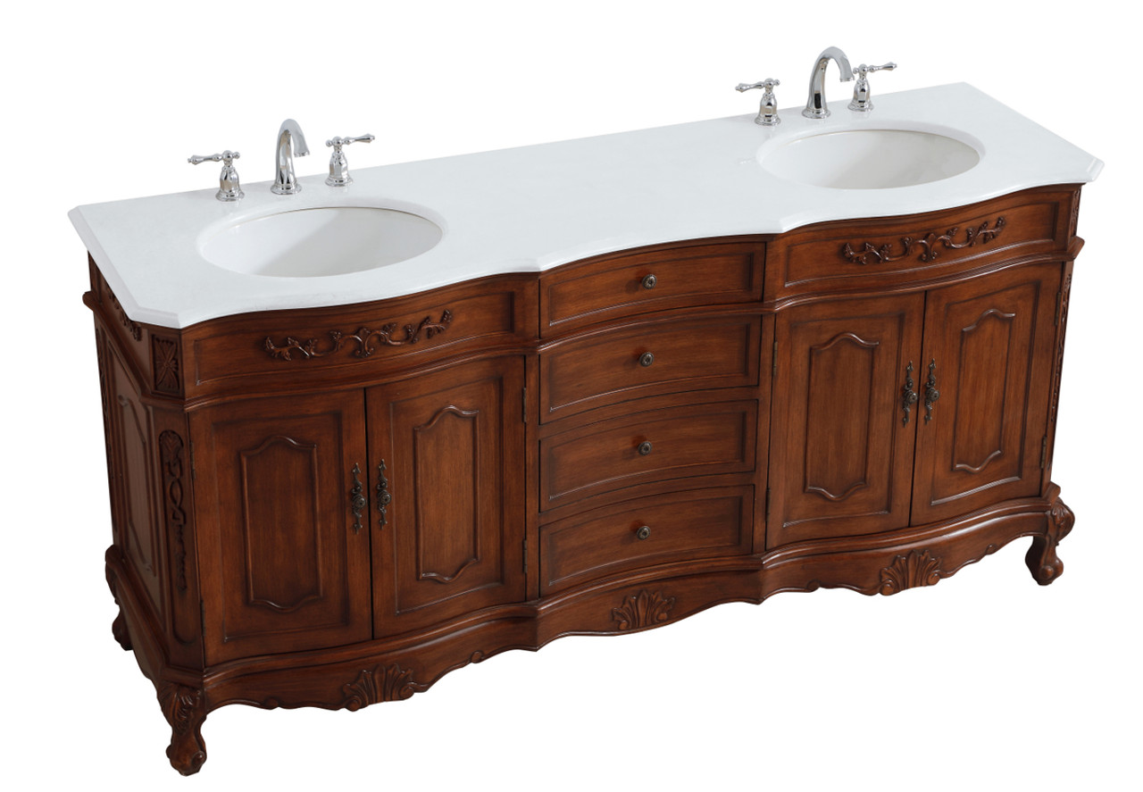 Elegant Kitchen and Bath VF10172DTK-VW 72 inch Double Bathroom vanity in Teak with ivory white engineered marble