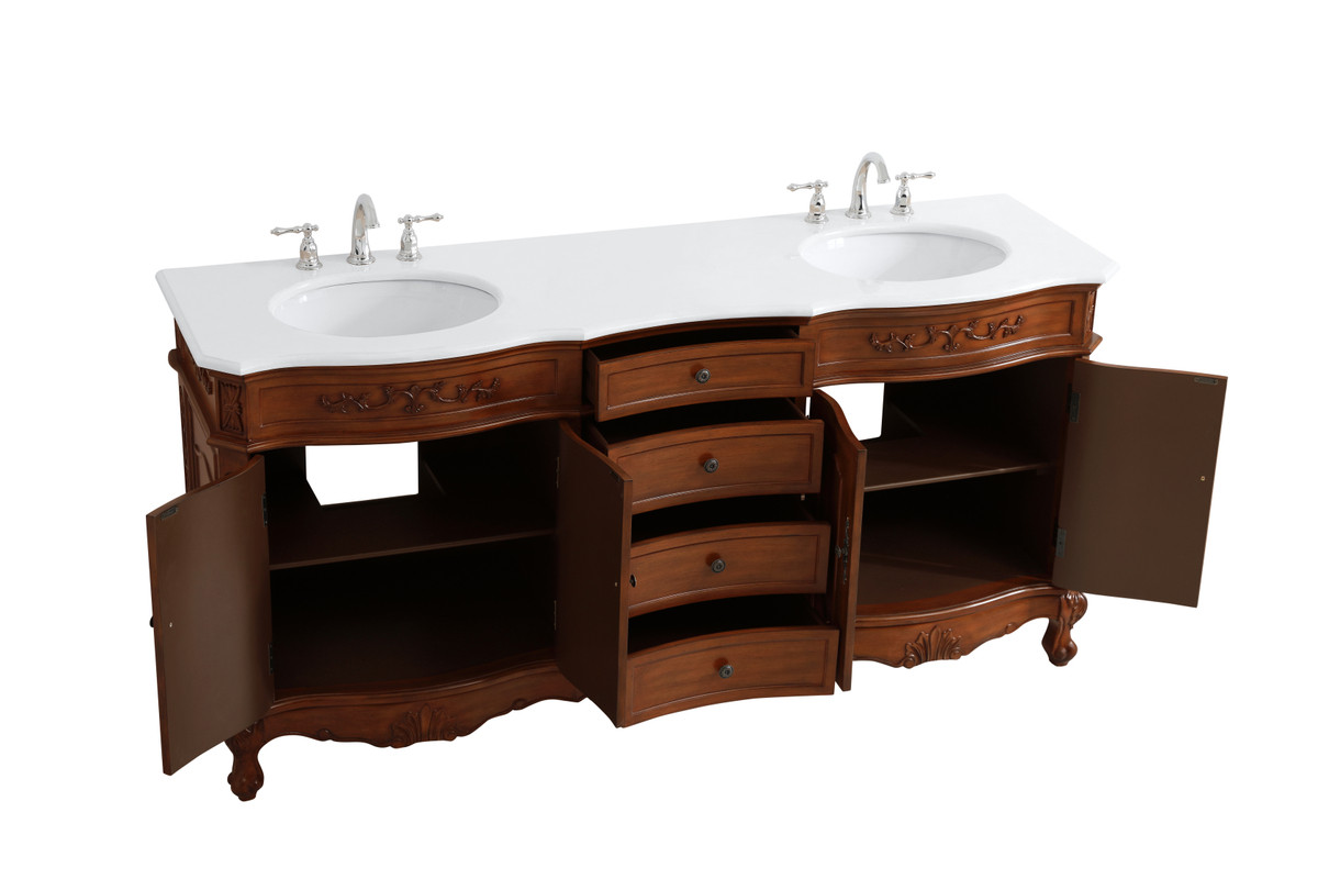 Elegant Kitchen and Bath VF10172DTK-VW 72 inch Double Bathroom vanity in Teak with ivory white engineered marble