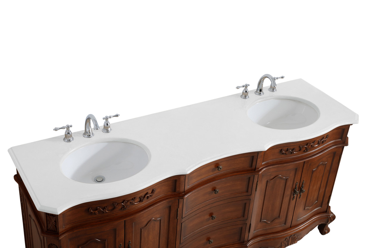 Elegant Kitchen and Bath VF10172DTK-VW 72 inch Double Bathroom vanity in Teak with ivory white engineered marble