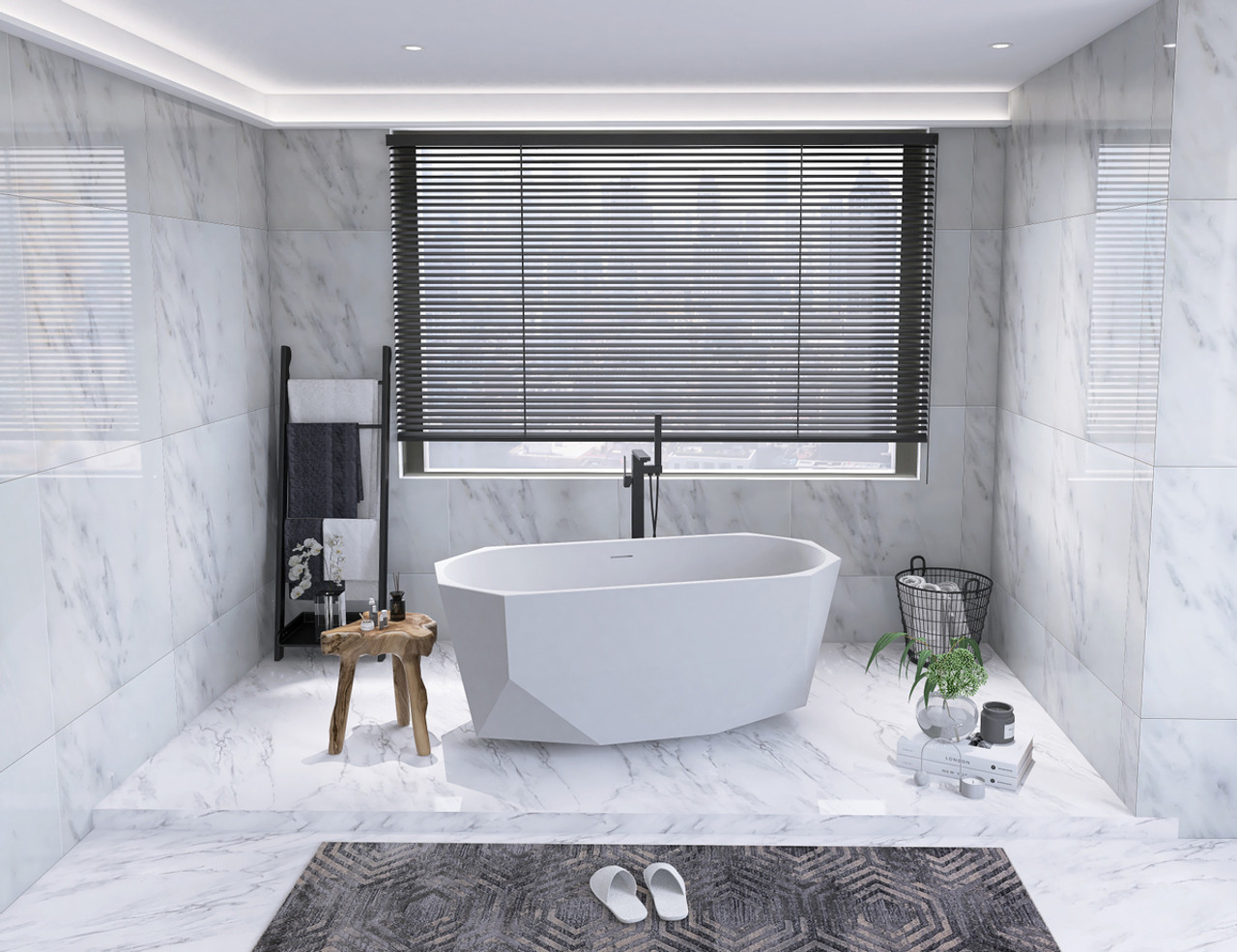Elegant Kitchen and Bath BT21159GW 59 inch soaking diamond style bathtub in glossy white