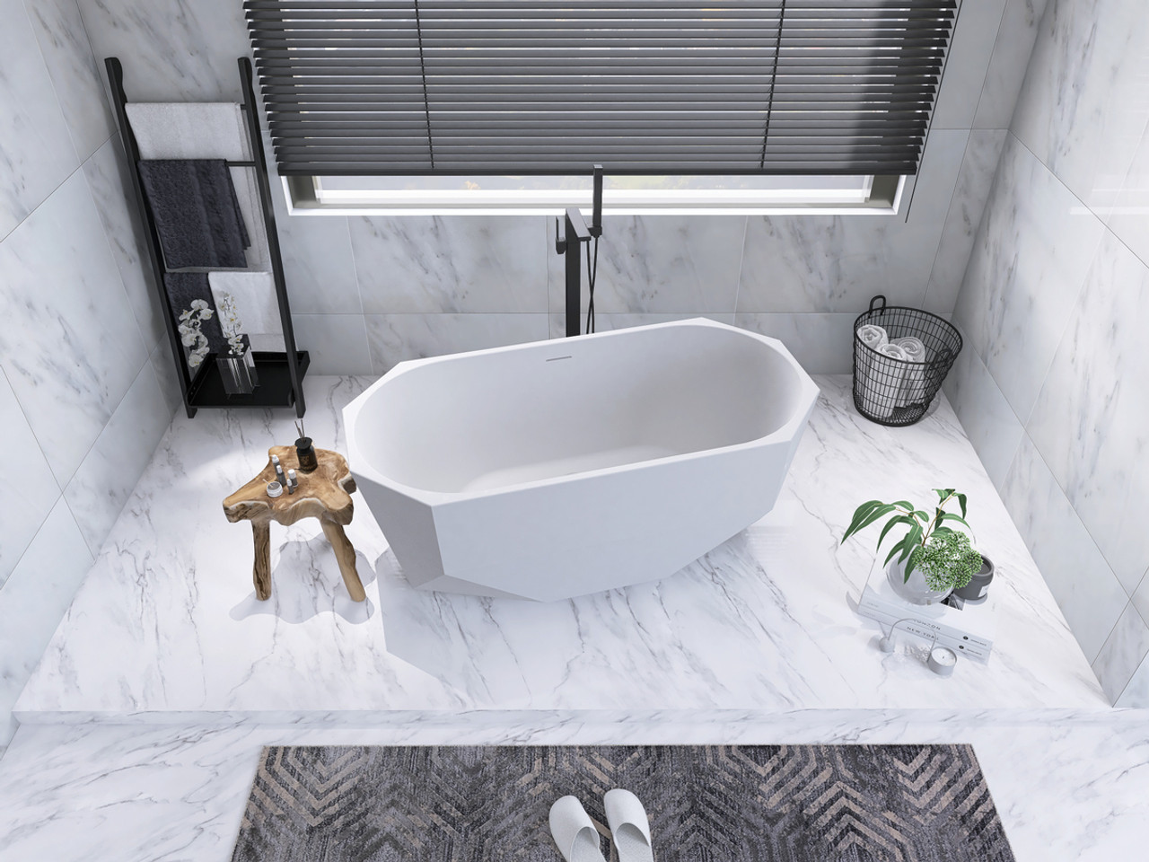 Elegant Kitchen and Bath BT21159GW 59 inch soaking diamond style bathtub in glossy white