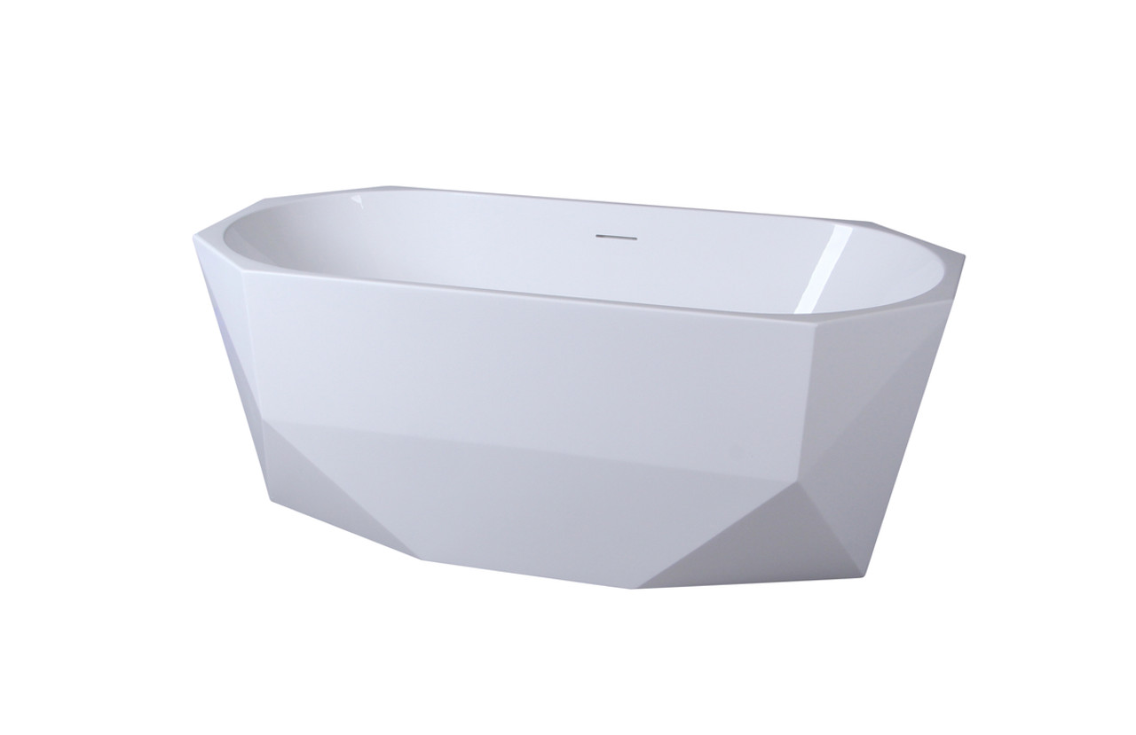 Elegant Kitchen and Bath BT21159GW 59 inch soaking diamond style bathtub in glossy white