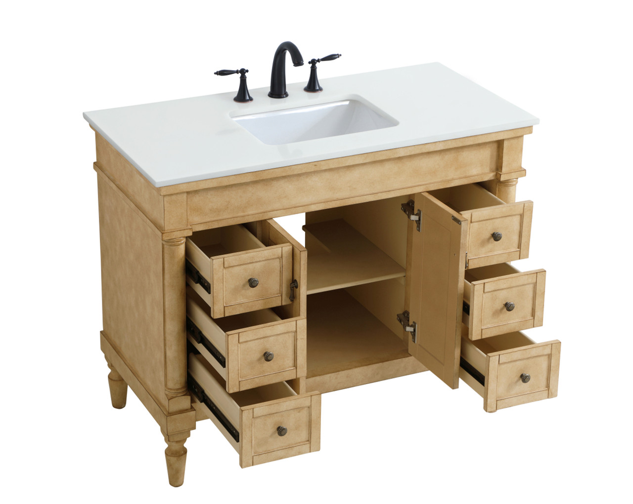 Elegant Kitchen and Bath VF13042AB-VW 42 inch Single Bathroom vanity in Antique Beige with ivory white engineered marble