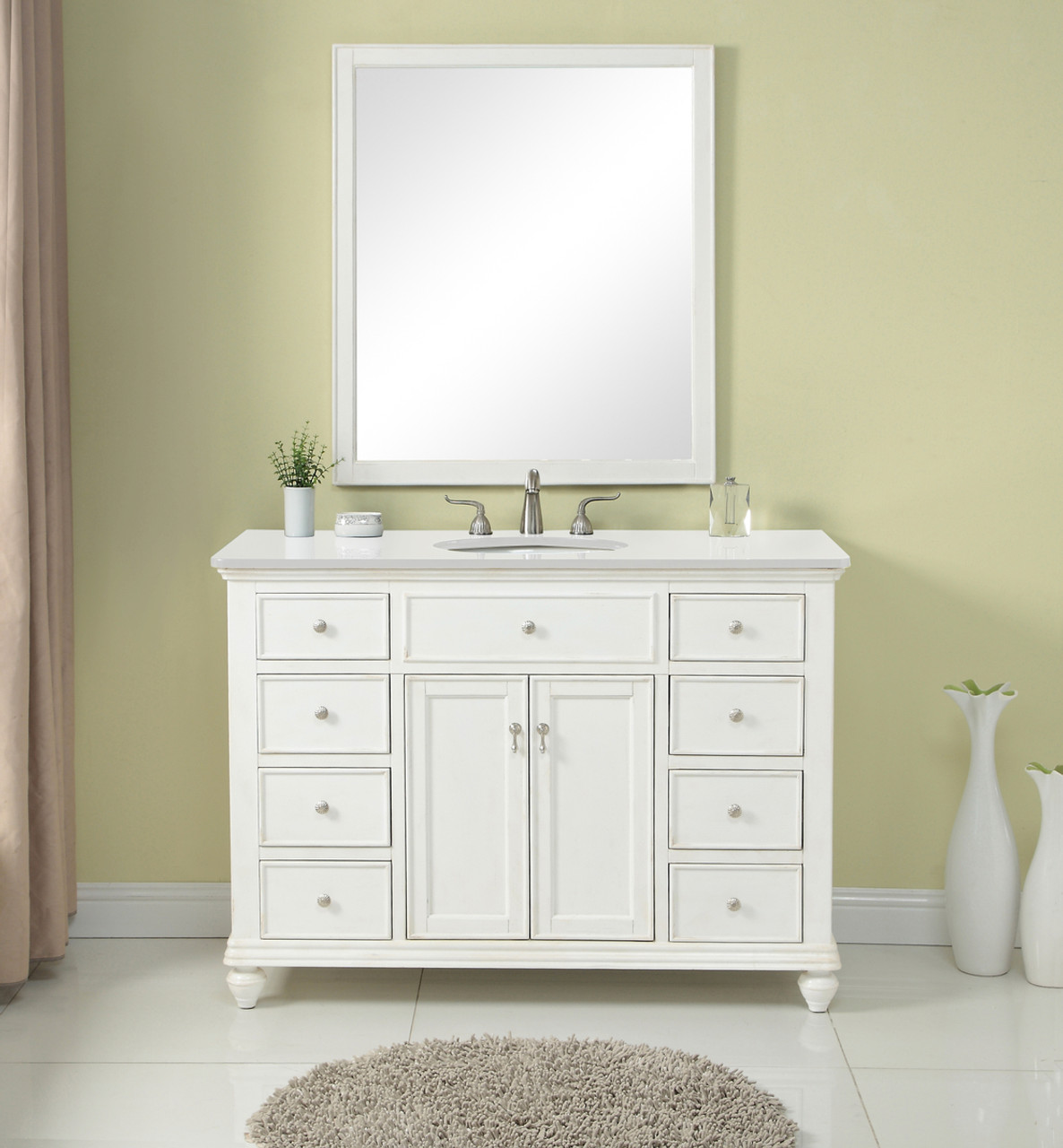 Elegant Kitchen and Bath VF12348AW-VW 48 inch Single Bathroom vanity in Antique White with ivory white engineered marble
