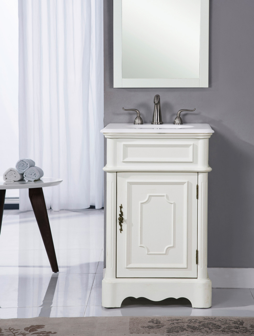 Elegant Kitchen and Bath VF30421AW-VW 21 inch Single Bathroom vanity in Antique White with ivory white engineered marble