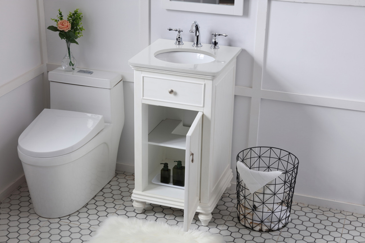 Elegant Kitchen and Bath VF12319AW-VW 19 inch Single Bathroom vanity in antique white with ivory white engineered marble