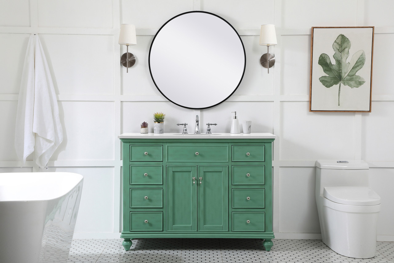 Elegant Kitchen and Bath VF12348VM-VW 48 inch Single Bathroom vanity in vintage mint with ivory white engineered marble