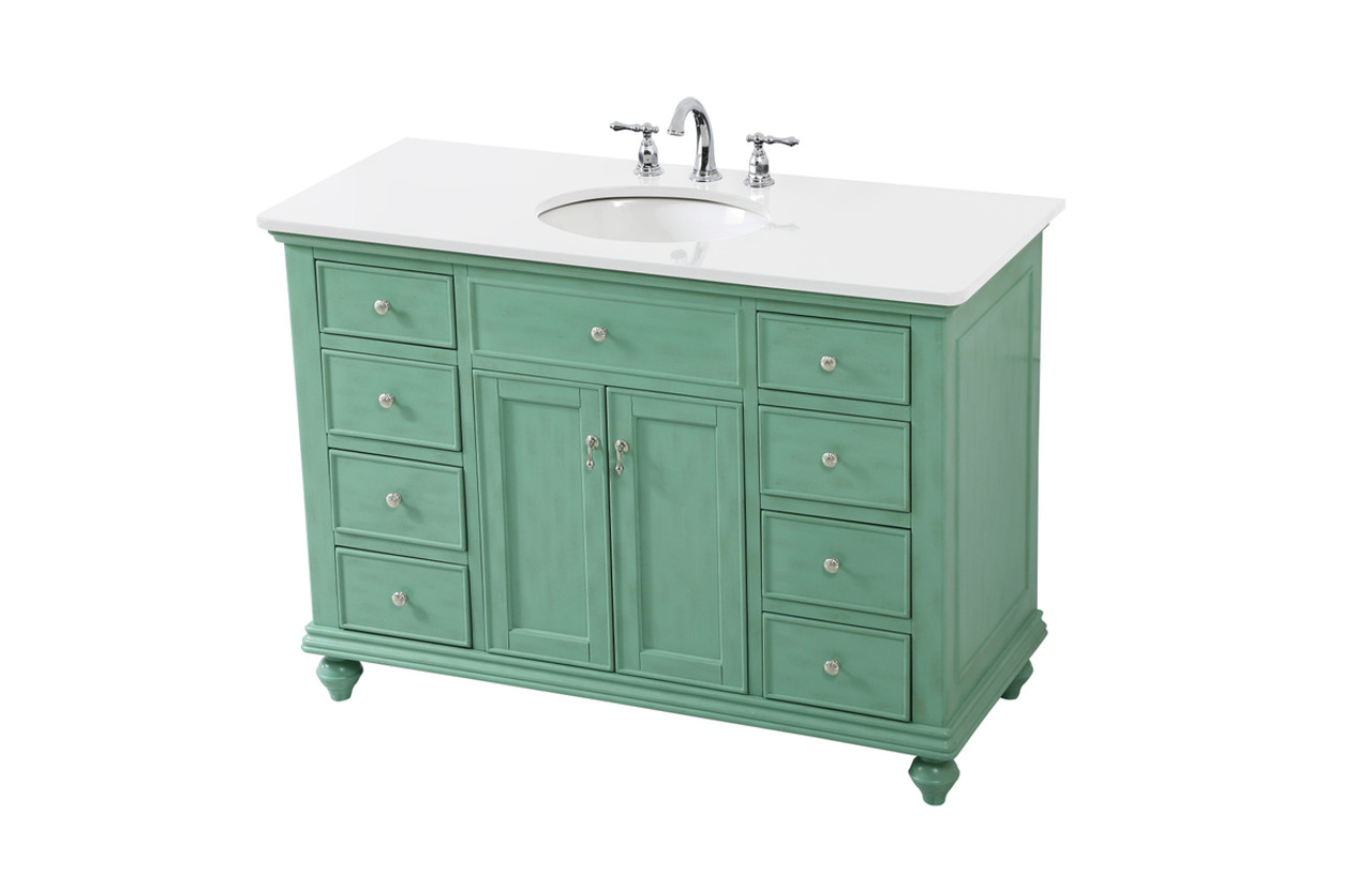 Elegant Kitchen and Bath VF12348VM-VW 48 inch Single Bathroom vanity in vintage mint with ivory white engineered marble