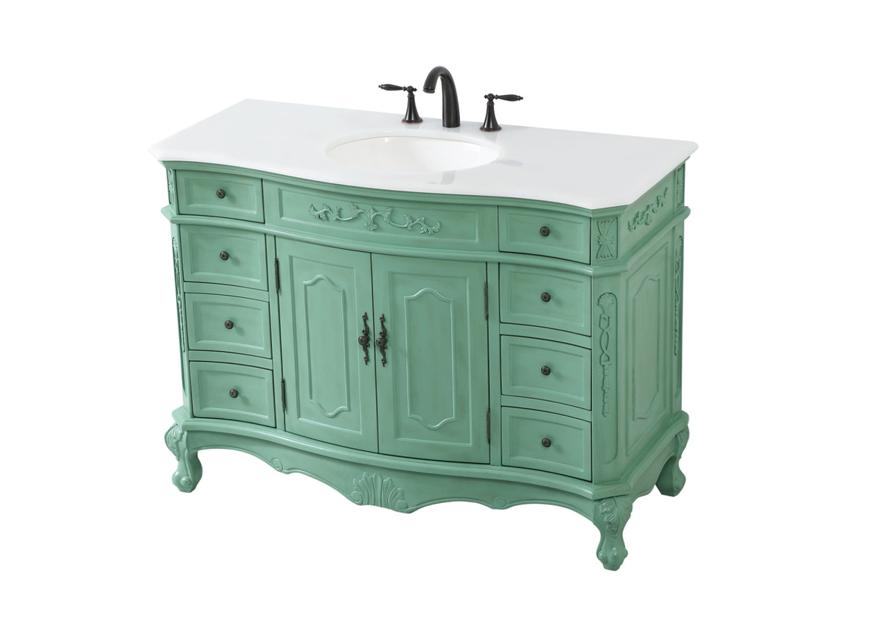 Elegant Kitchen and Bath VF10148VM-VW 48 inch Single Bathroom vanity in vintage mint with ivory white engineered marble