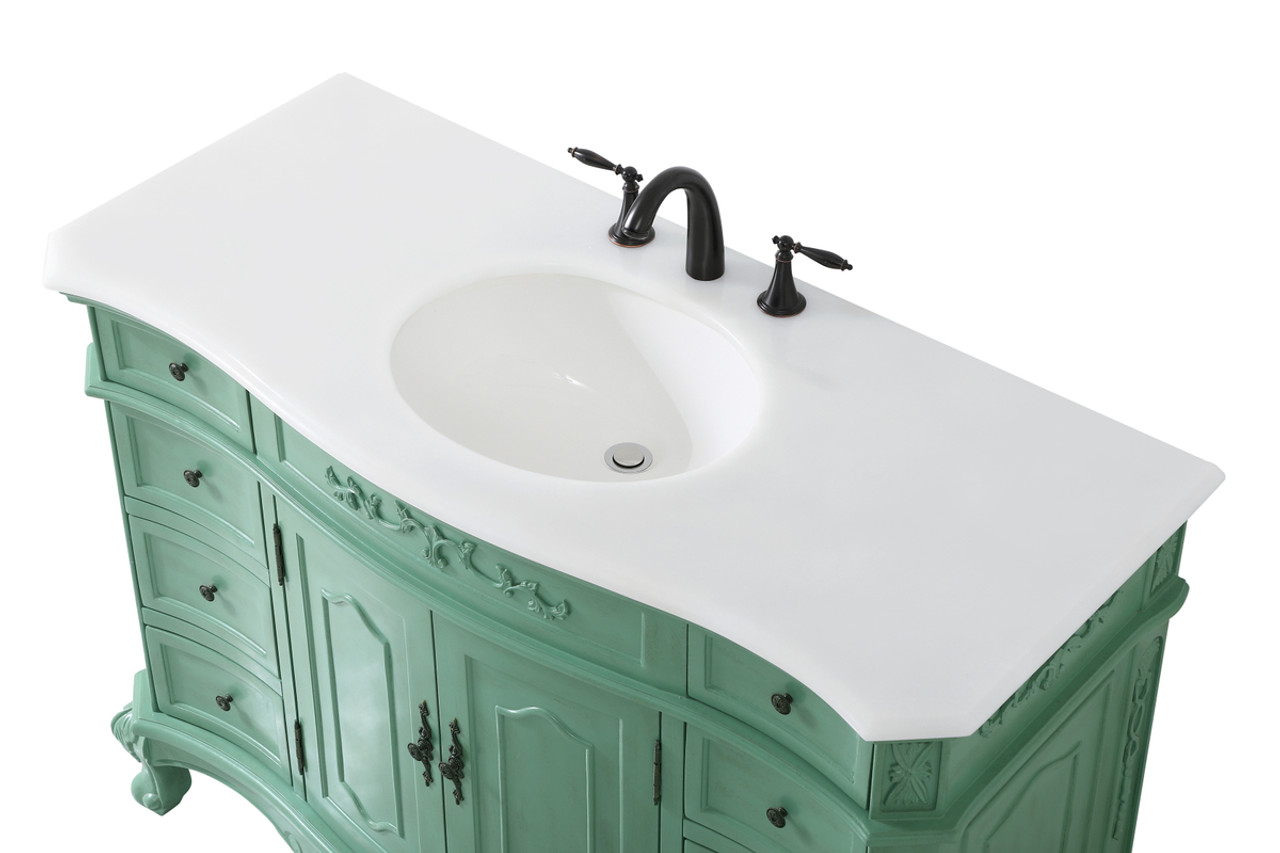 Elegant Kitchen and Bath VF10148VM-VW 48 inch Single Bathroom vanity in vintage mint with ivory white engineered marble