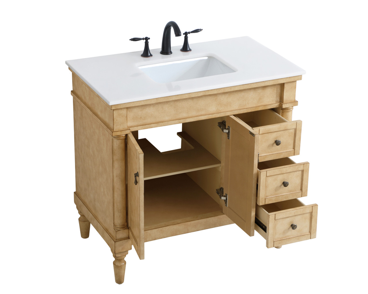 Elegant Kitchen and Bath VF13036AB-VW 36 inch Single Bathroom vanity in Antique Beige with ivory white engineered marble