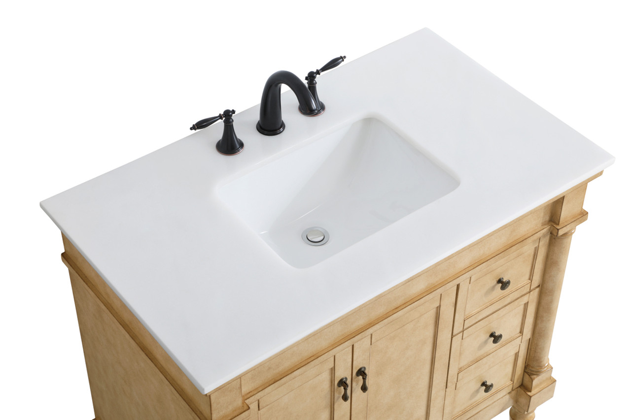 Elegant Kitchen and Bath VF13036AB-VW 36 inch Single Bathroom vanity in Antique Beige with ivory white engineered marble