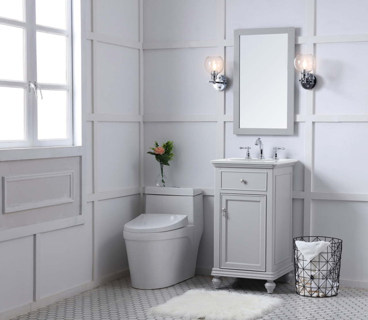 Elegant Kitchen and Bath VF12319GR-VW 19 inch Single Bathroom vanity in light grey with ivory white engineered marble Elegant Kitchen and Bath VF12319GR-VW 19 inch Single Bathroom vanity in light grey with ivory white engineered marble